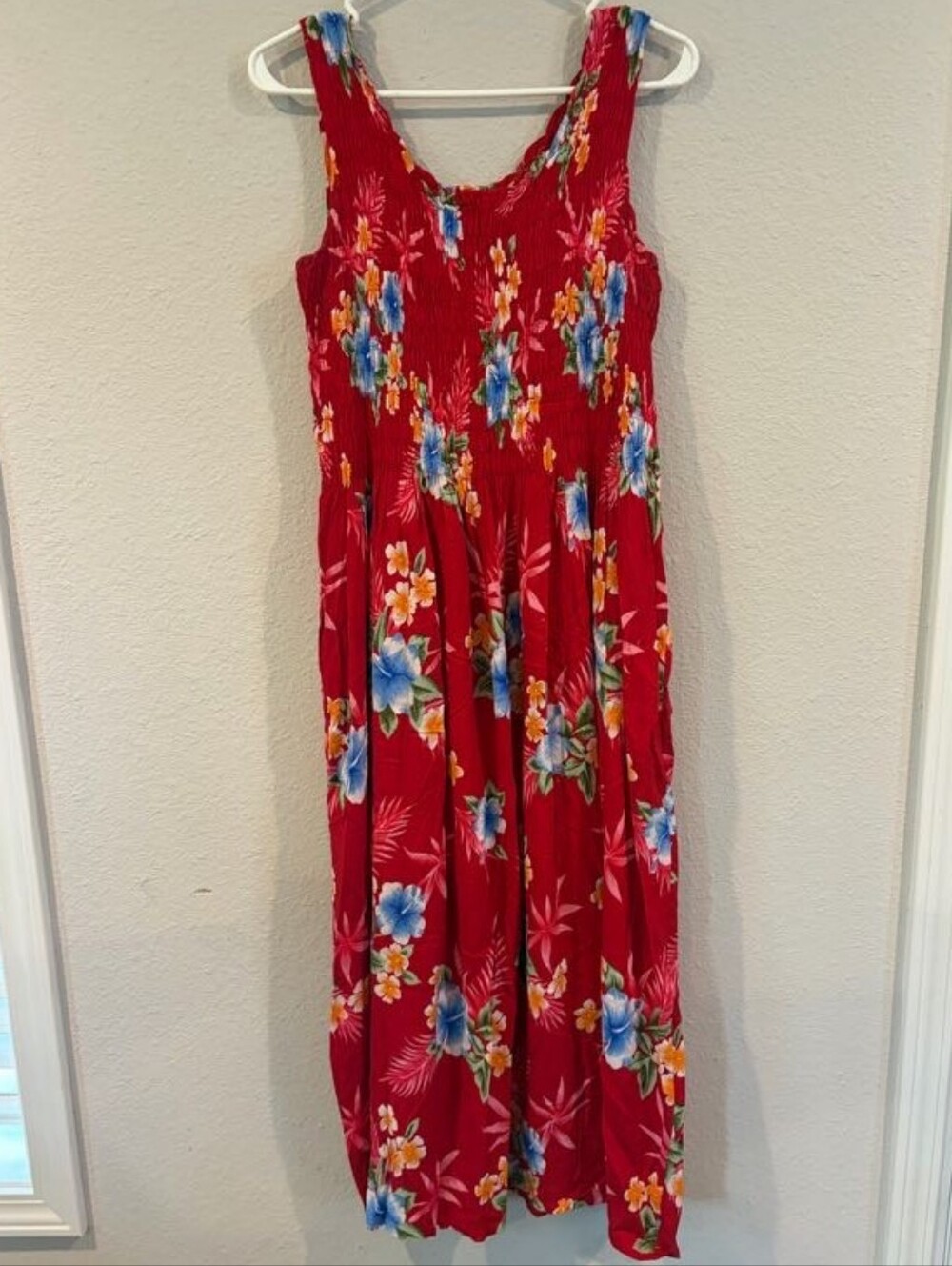 Aloha Hut Hawaii Vintage Classic Comfy Red Floral Sleeveless Maxi Dress One Size